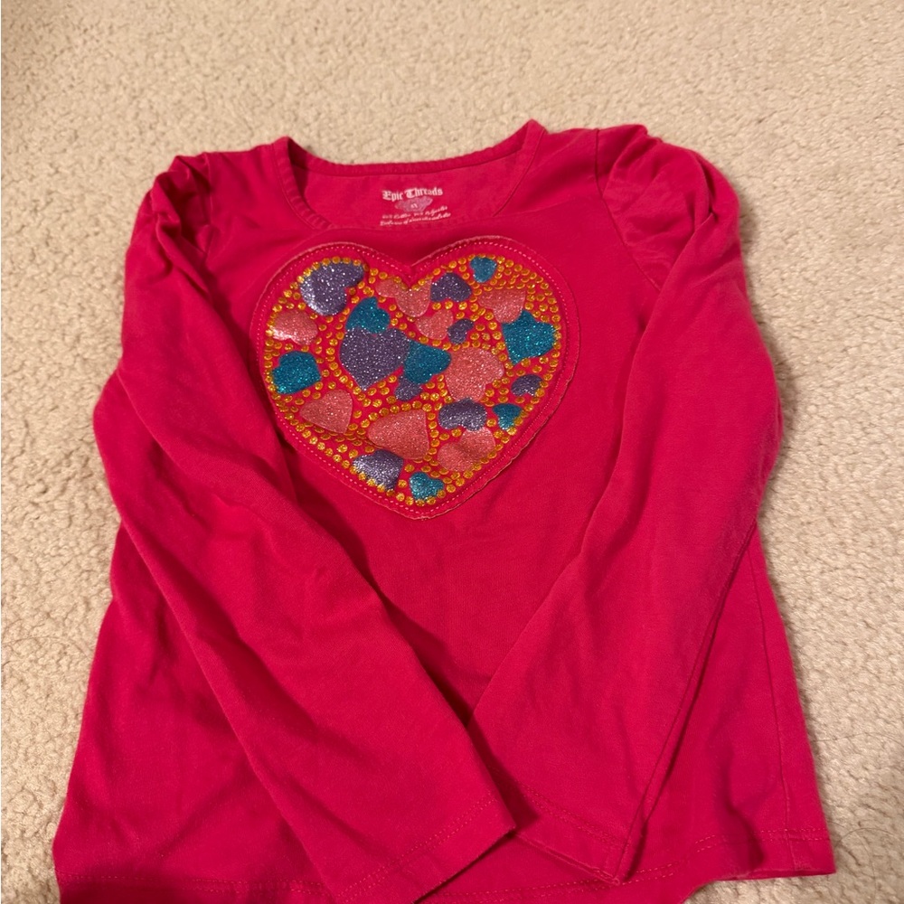 Epic Threads Vibrant Pink Heart Long Sleeve Tee